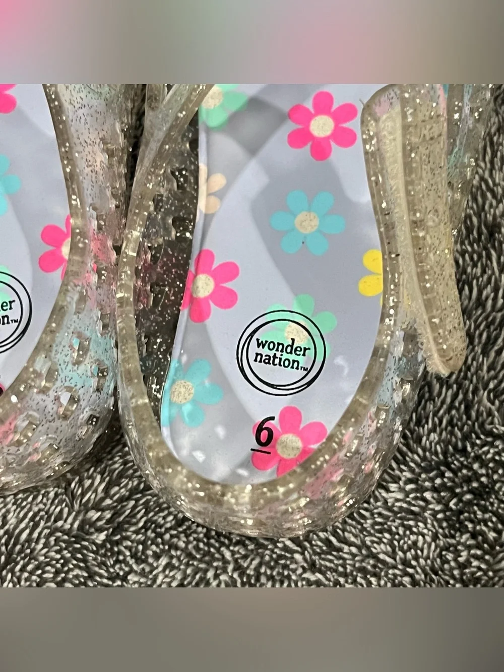 Wonder Nation jelly shoes clear glitter-infused for toddler girls size 6